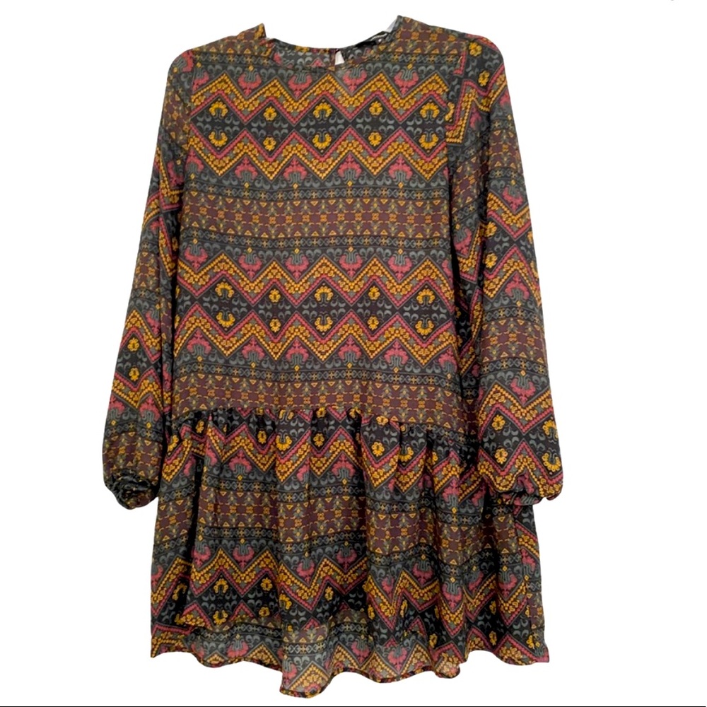 Olivaceous Boho Smocked Babydoll Dress, S